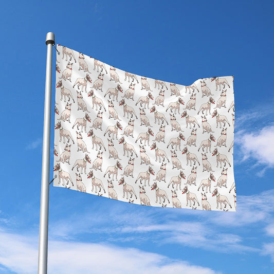 White Bull Terrier Pattern Print Polyester Flag