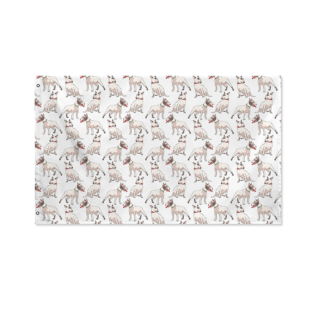 White Bull Terrier Pattern Print Polyester Flag