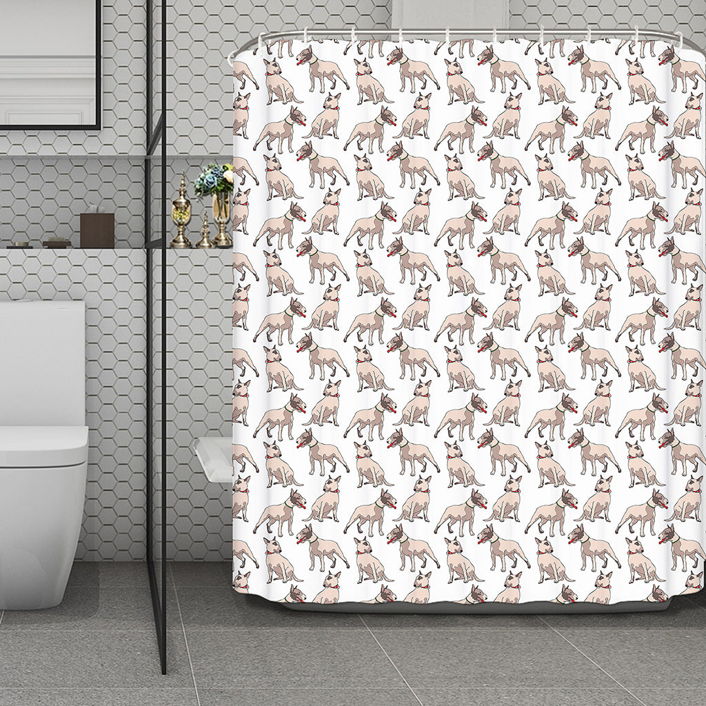 White Bull Terrier Pattern Print Polyester Shower Curtain