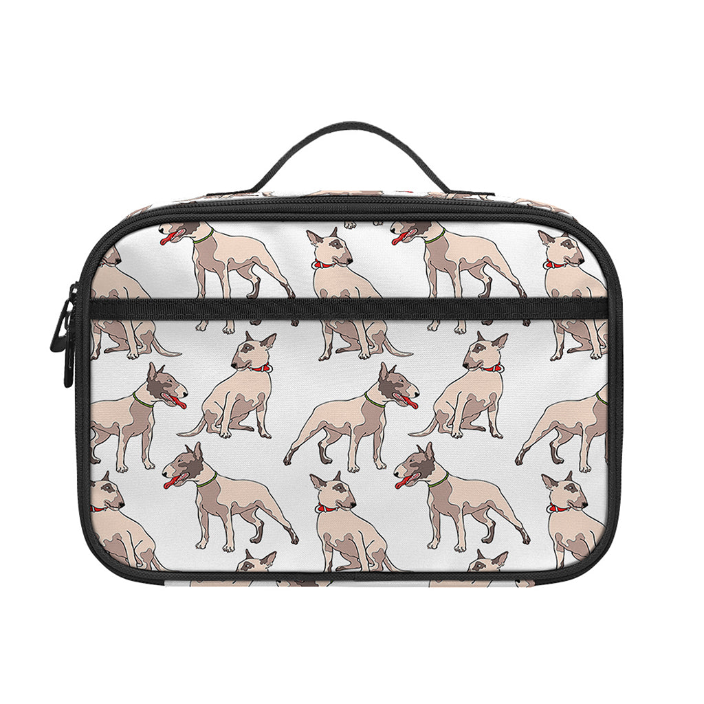 White Bull Terrier Pattern Print Portable Lunch Bag