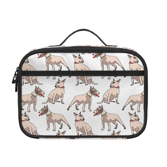 White Bull Terrier Pattern Print Portable Lunch Bag