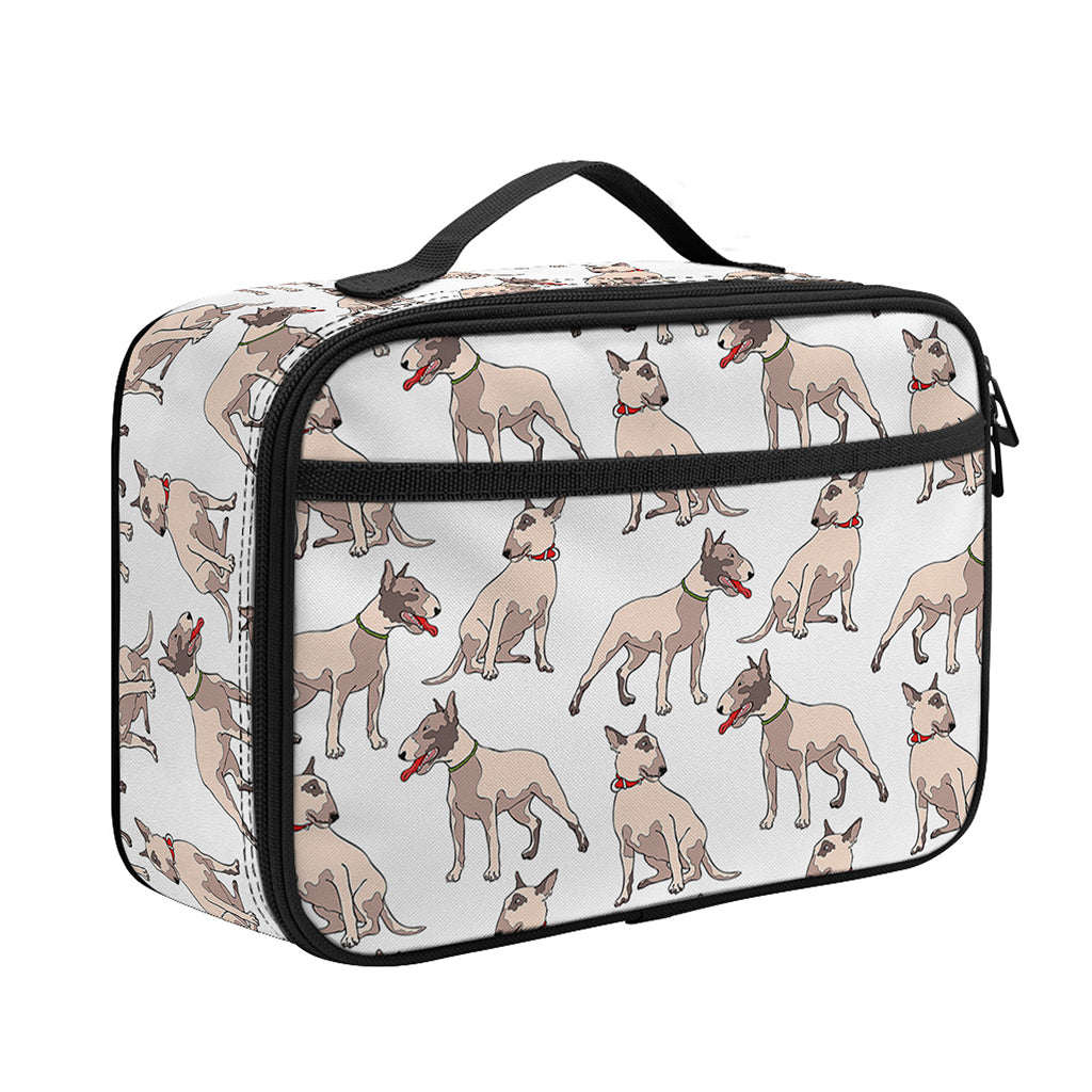 White Bull Terrier Pattern Print Portable Lunch Bag