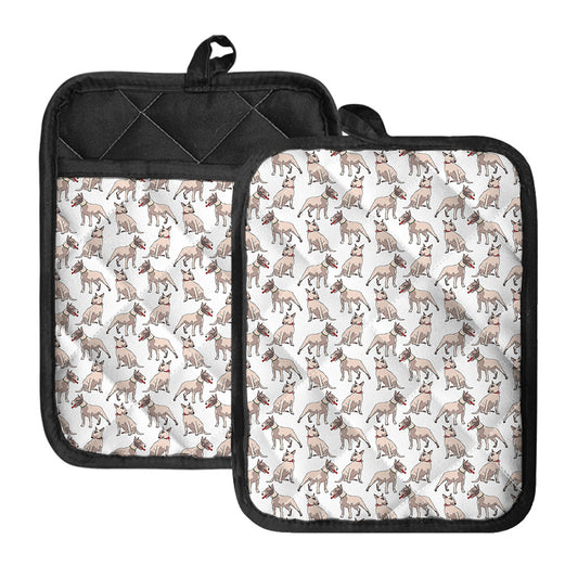 White Bull Terrier Pattern Print Pot Holders With Pocket