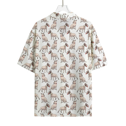White Bull Terrier Pattern Print Rayon Hawaiian Shirt