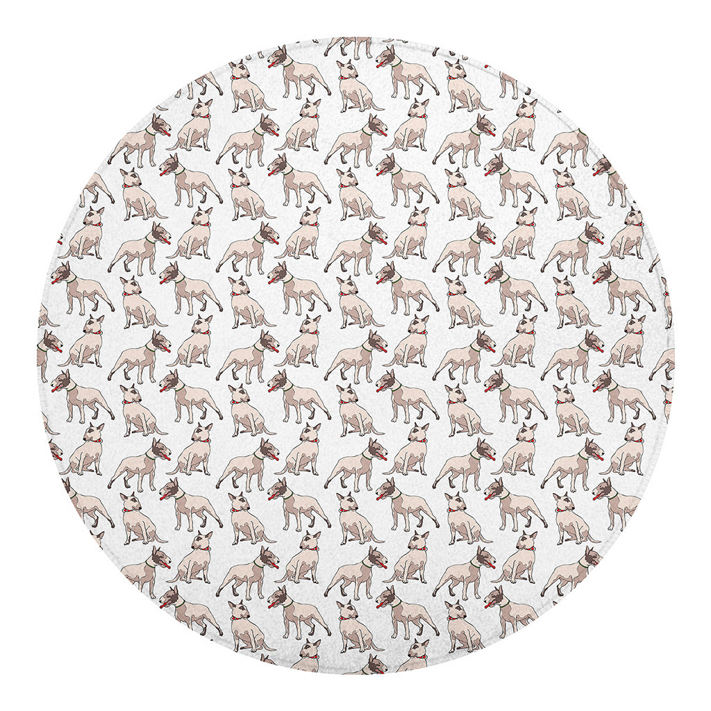 White Bull Terrier Pattern Print Round Blanket