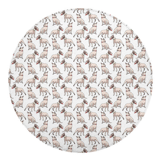 White Bull Terrier Pattern Print Round Blanket