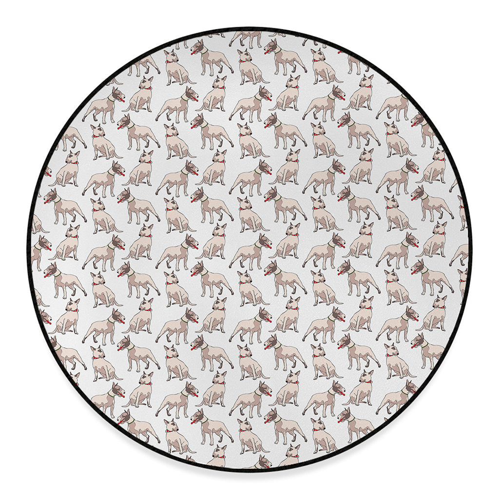 White Bull Terrier Pattern Print Round Floor Mat