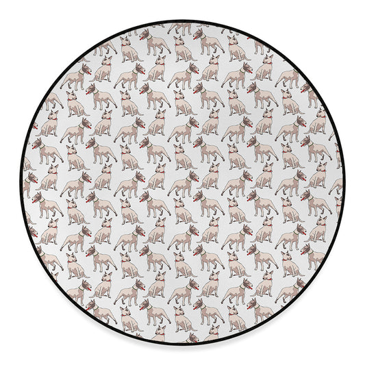 White Bull Terrier Pattern Print Round Floor Mat