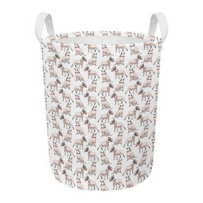 White Bull Terrier Pattern Print Round Laundry Basket