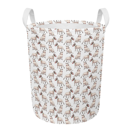 White Bull Terrier Pattern Print Round Laundry Basket