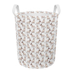 White Bull Terrier Pattern Print Round Laundry Basket