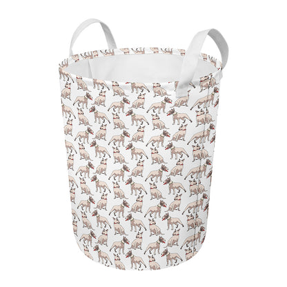 White Bull Terrier Pattern Print Round Laundry Basket