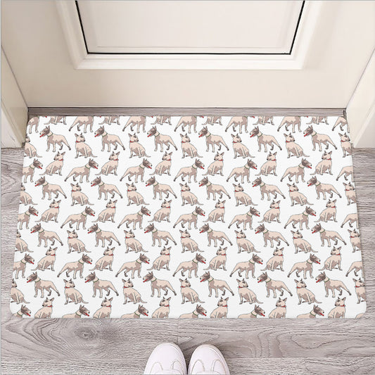 White Bull Terrier Pattern Print Rubber Doormat
