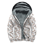 White Bull Terrier Pattern Print Sherpa Lined Zip Up Hoodie