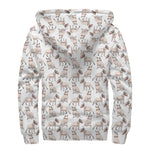 White Bull Terrier Pattern Print Sherpa Lined Zip Up Hoodie
