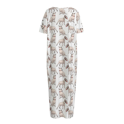 White Bull Terrier Pattern Print Short Sleeve Long Nightdress
