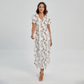 White Bull Terrier Pattern Print Short Sleeve Maxi Dress