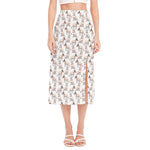 White Bull Terrier Pattern Print Side Slit Midi Skirt