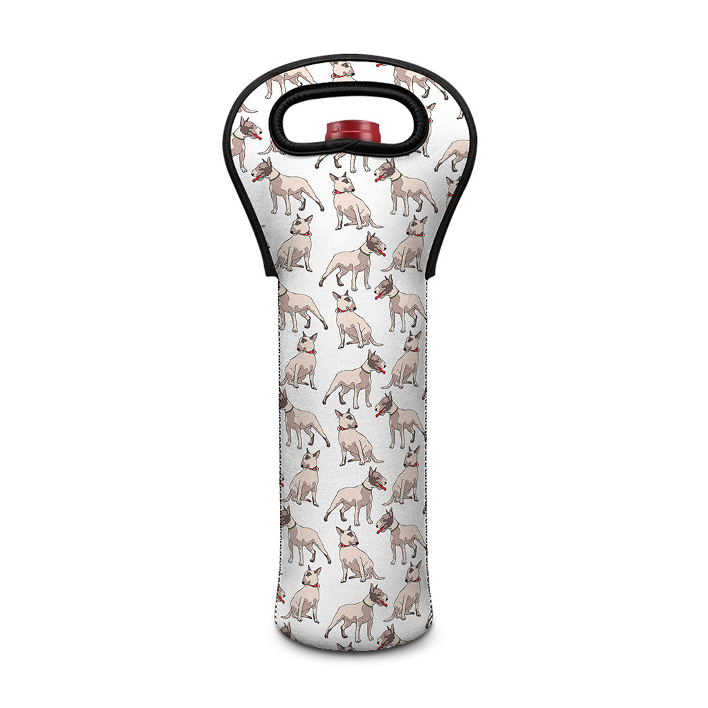 White Bull Terrier Pattern Print Single Neoprene Wine Tote