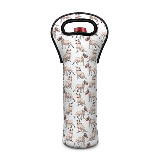 White Bull Terrier Pattern Print Single Neoprene Wine Tote