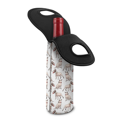 White Bull Terrier Pattern Print Single Neoprene Wine Tote