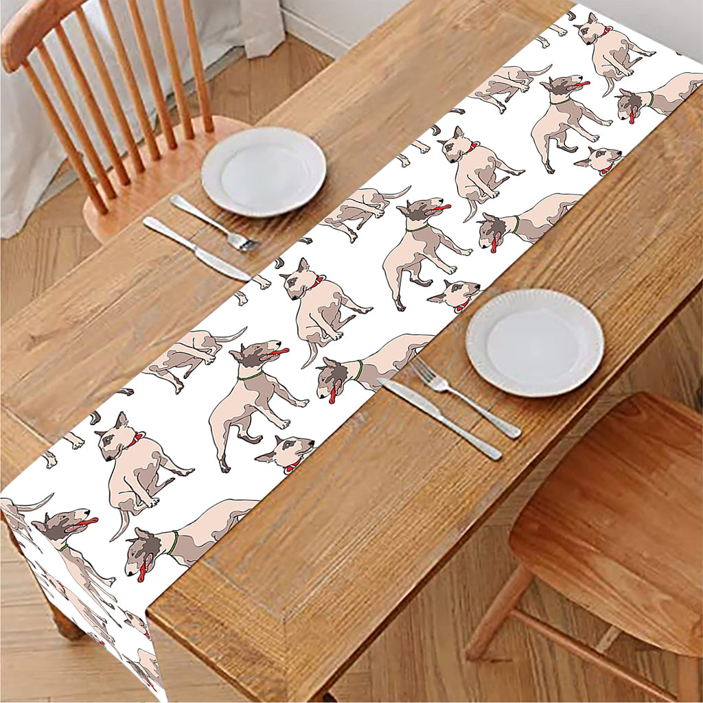 White Bull Terrier Pattern Print Table Runner