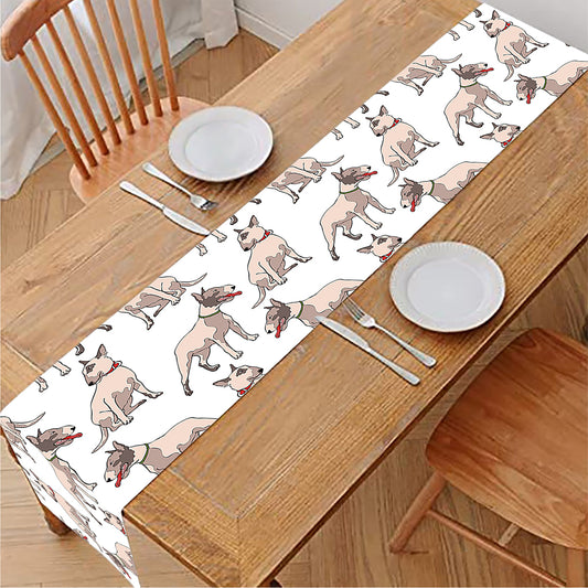 White Bull Terrier Pattern Print Table Runner