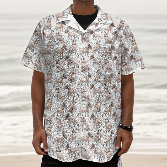 White Bull Terrier Pattern Print Textured Short Sleeve Shirt