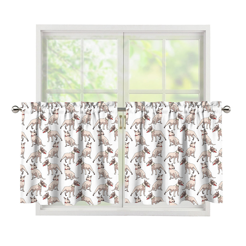 White Bull Terrier Pattern Print Tier Curtains