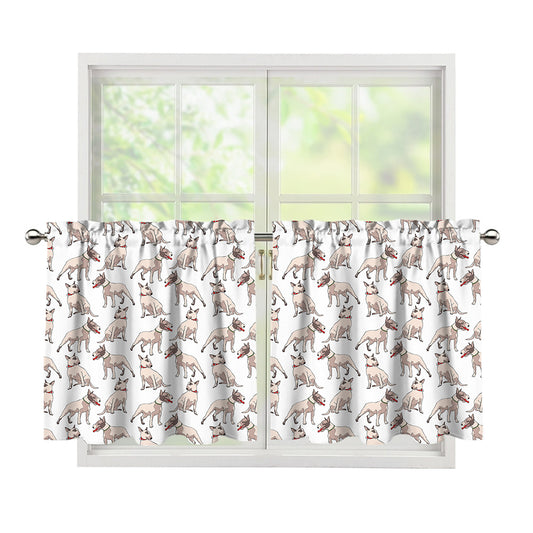 White Bull Terrier Pattern Print Tier Curtains