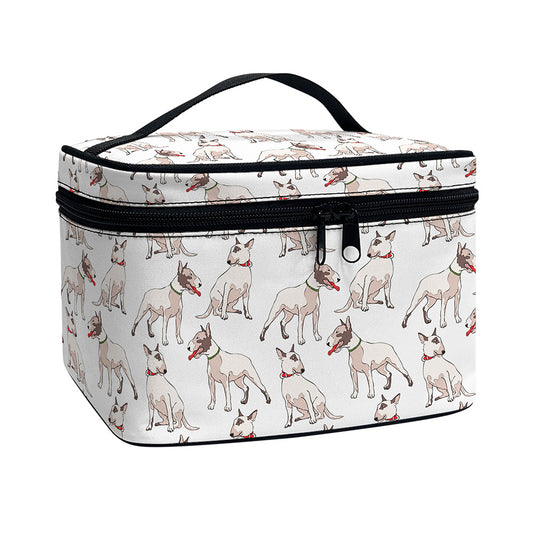 White Bull Terrier Pattern Print Travel Makeup Bag