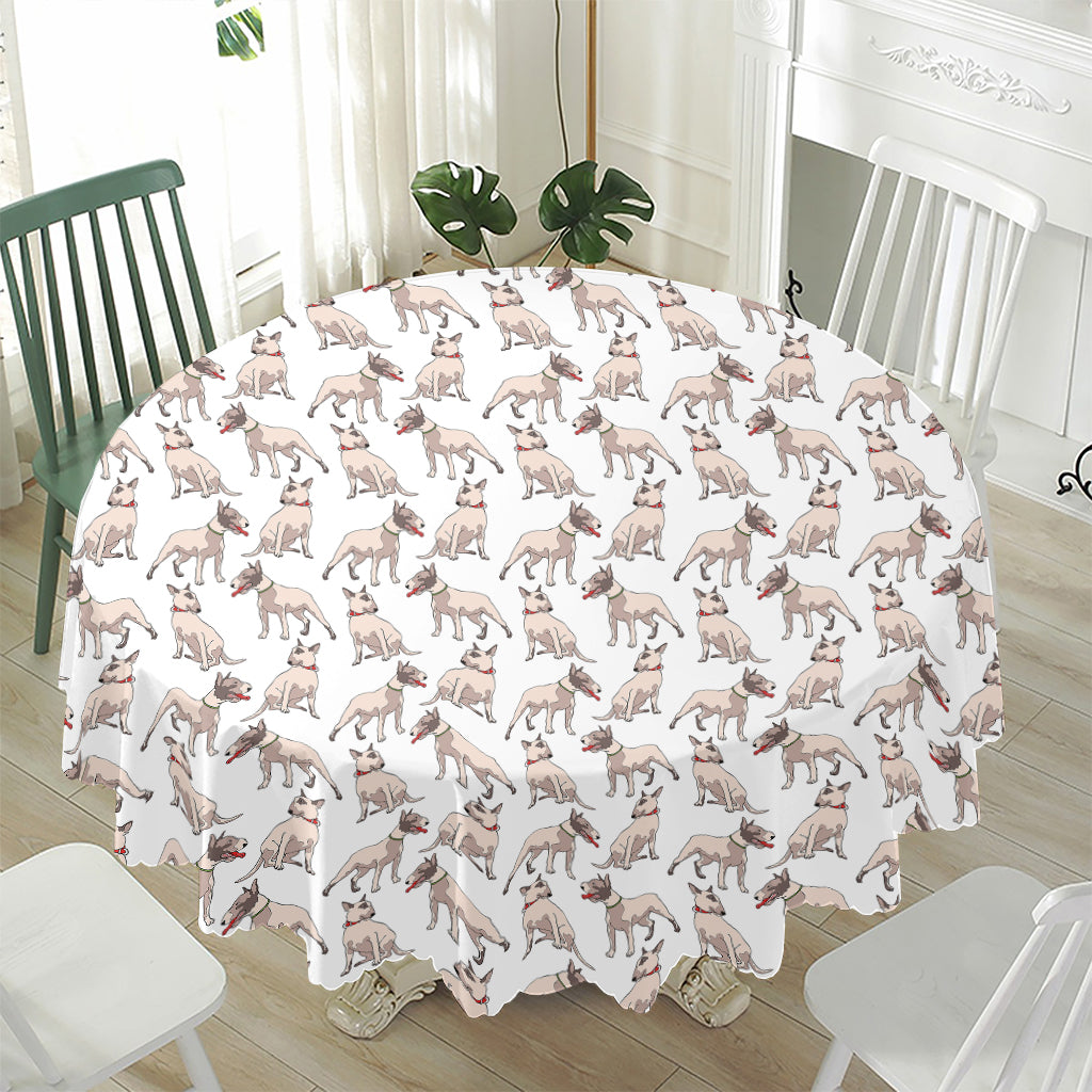 White Bull Terrier Pattern Print Waterproof Round Tablecloth