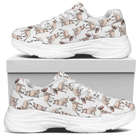 White Bull Terrier Pattern Print White Chunky Shoes