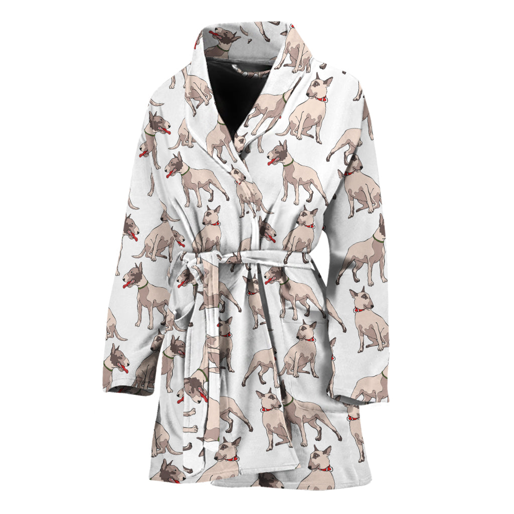 White Bull Terrier Pattern Print Women's Bathrobe