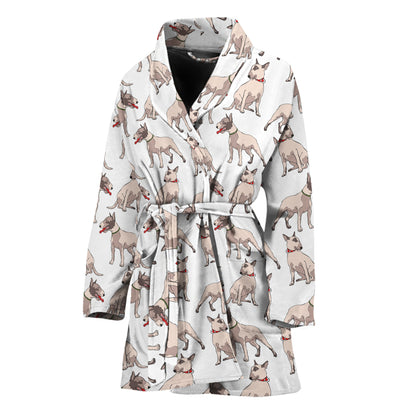 White Bull Terrier Pattern Print Women's Bathrobe