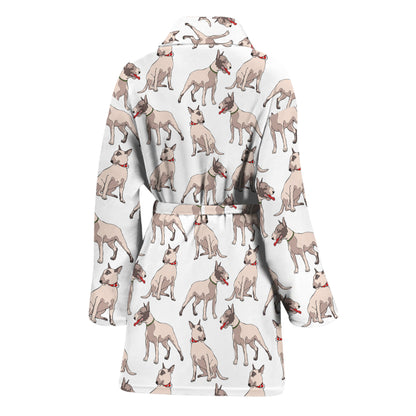 White Bull Terrier Pattern Print Women's Bathrobe