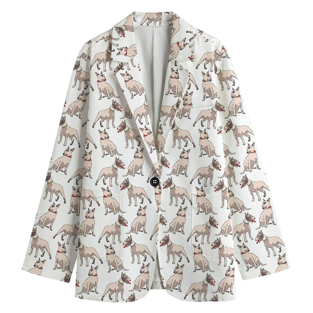 White Bull Terrier Pattern Print Women's Blazer