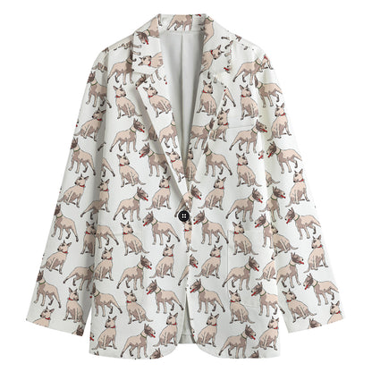 White Bull Terrier Pattern Print Women's Blazer