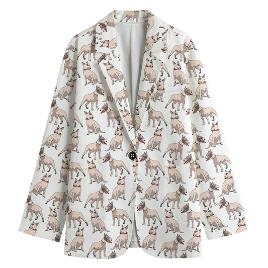 White Bull Terrier Pattern Print Women's Blazer