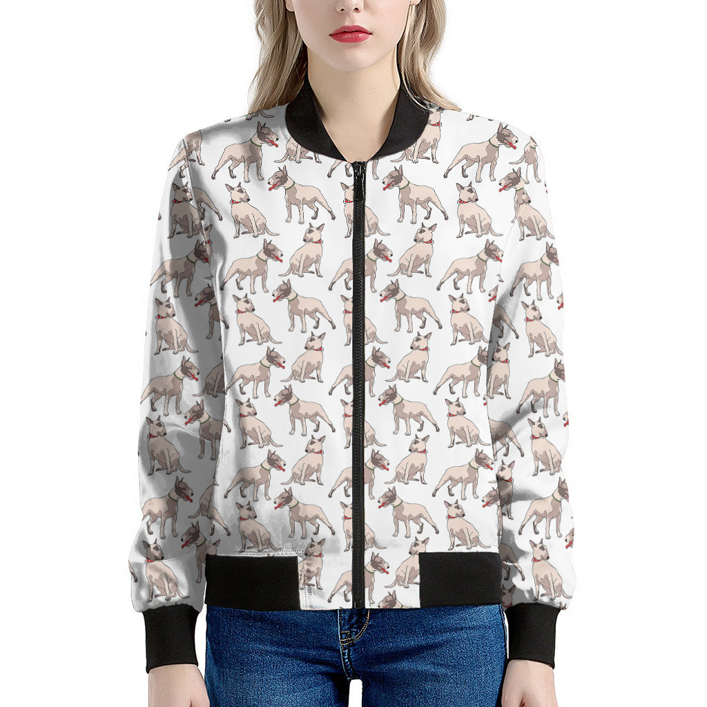White Bull Terrier Pattern Print Women's Bomber Jacket