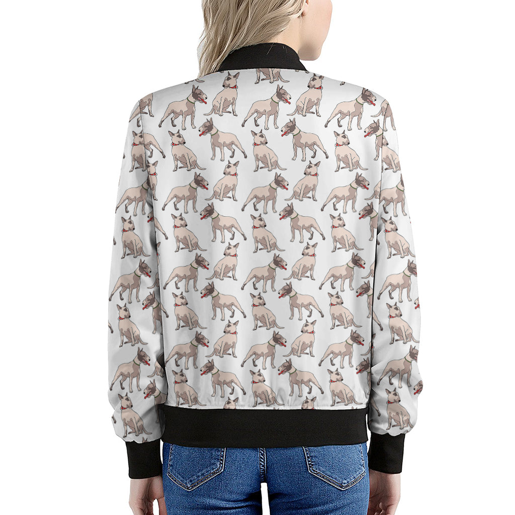 White Bull Terrier Pattern Print Women's Bomber Jacket