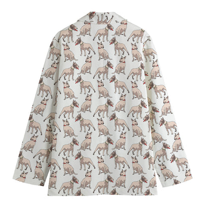 White Bull Terrier Pattern Print Women's Cotton Blazer