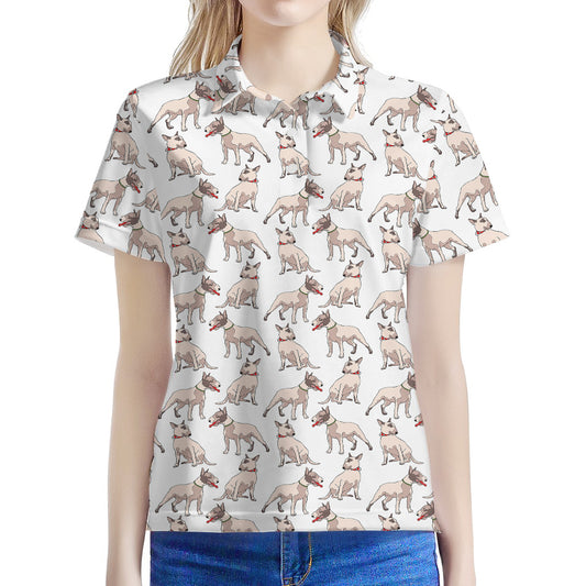 White Bull Terrier Pattern Print Women's Polo Shirt