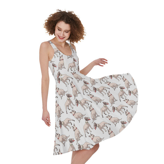 White Bull Terrier Pattern Print Women's Sleeveless Dress