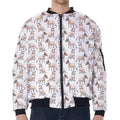 White Bull Terrier Pattern Print Zip Sleeve Bomber Jacket