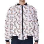 White Bull Terrier Pattern Print Zip Sleeve Bomber Jacket