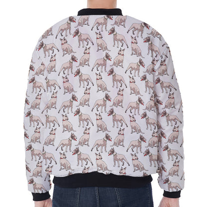 White Bull Terrier Pattern Print Zip Sleeve Bomber Jacket