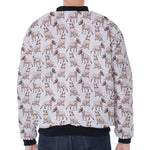 White Bull Terrier Pattern Print Zip Sleeve Bomber Jacket