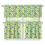 White Cactus Plant Pattern Print 3 Piece Kitchen Curtains