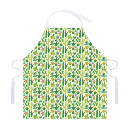 White Cactus Plant Pattern Print Adjustable Apron